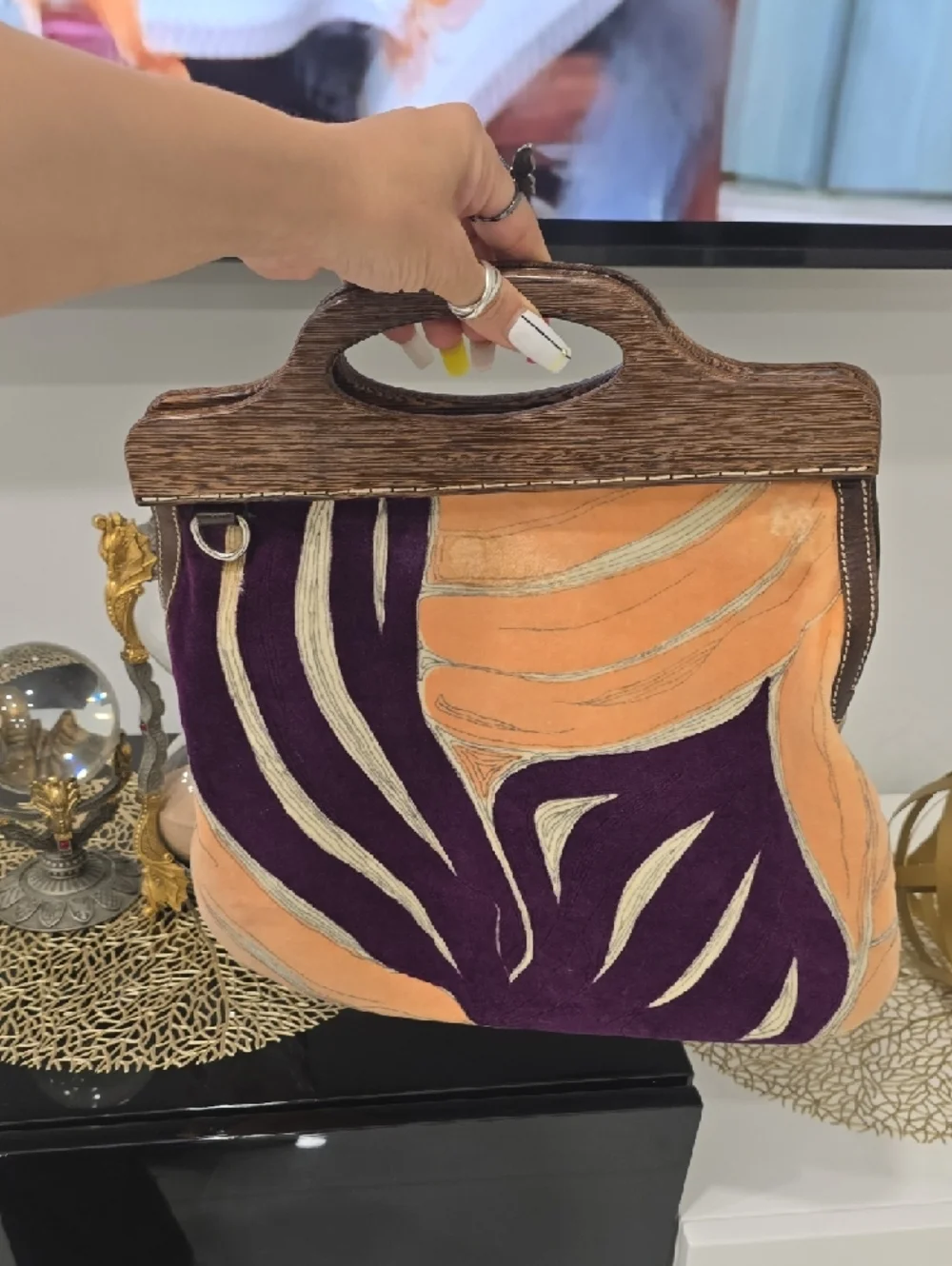 Miu Miu Rare 2023 Runway  Orange and Purple Velvet Tote with Wooden Handle - Picture 15 of 16